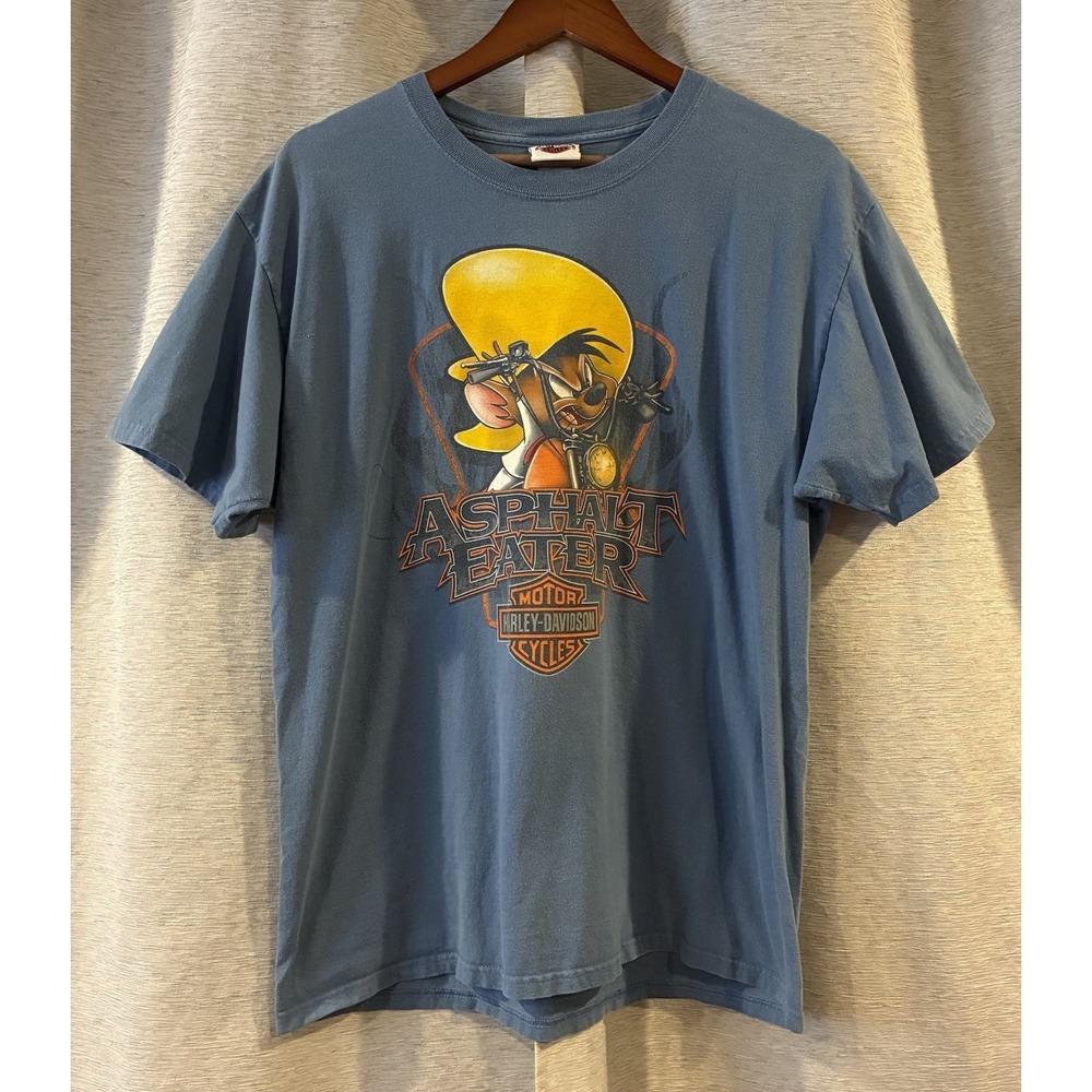 Harley Davidson Motorcycle Looney Tunes Shirt Size Large Ohio Taz Bugs Bunny